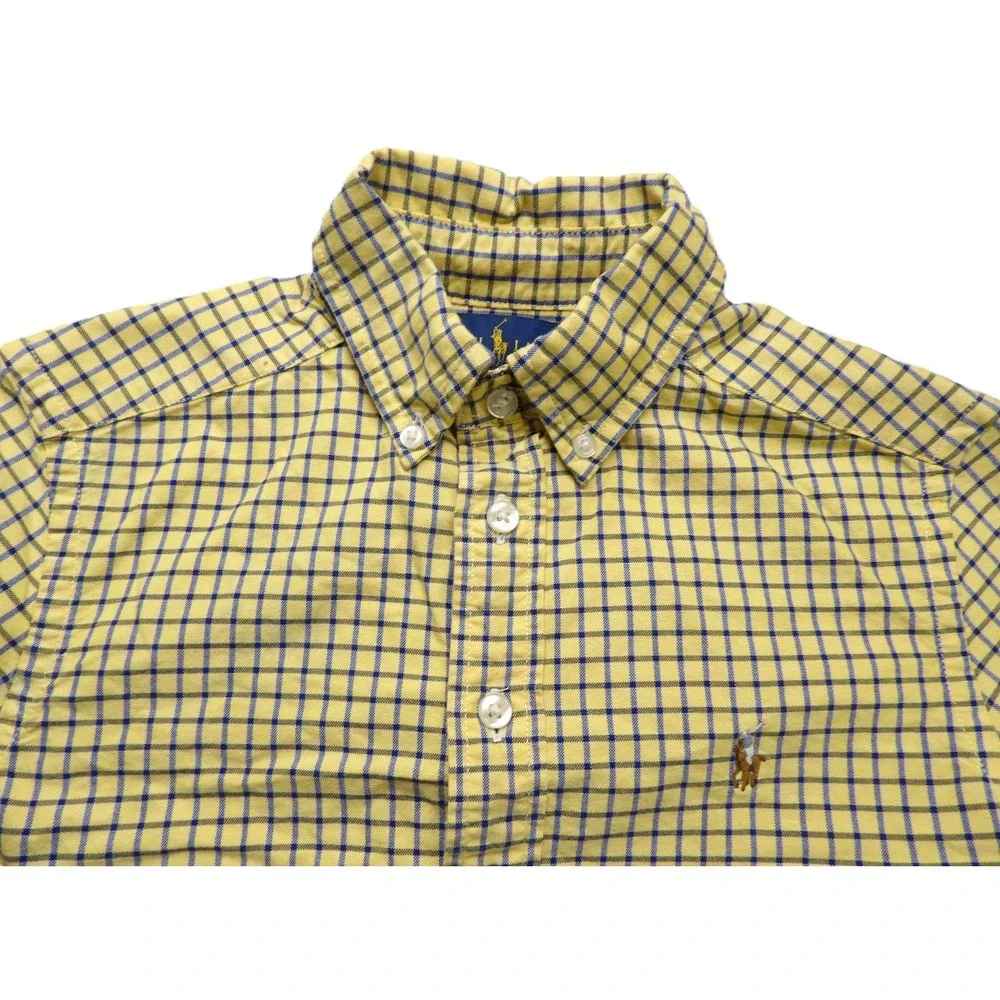 Ralph Lauren Boys Yellow Blue Plaid Long Sleeve Button Flesh Pony Shirt S 8 OCBD